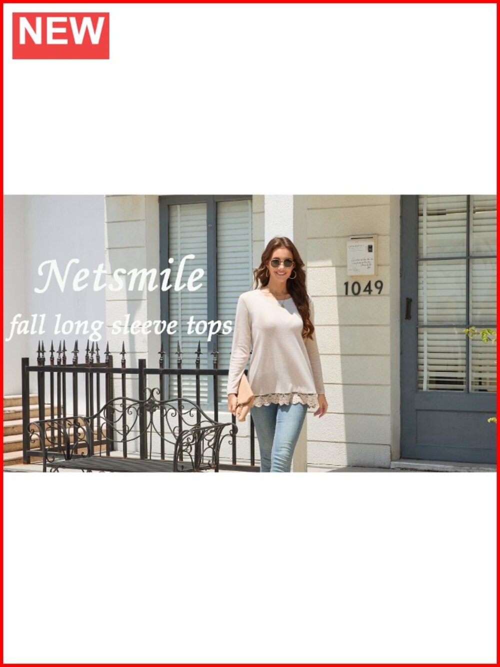 Tunic Top for Women Long Sleeve Loose Fit Dressy Casual Blouse with Lace - Picture 6 of 6
